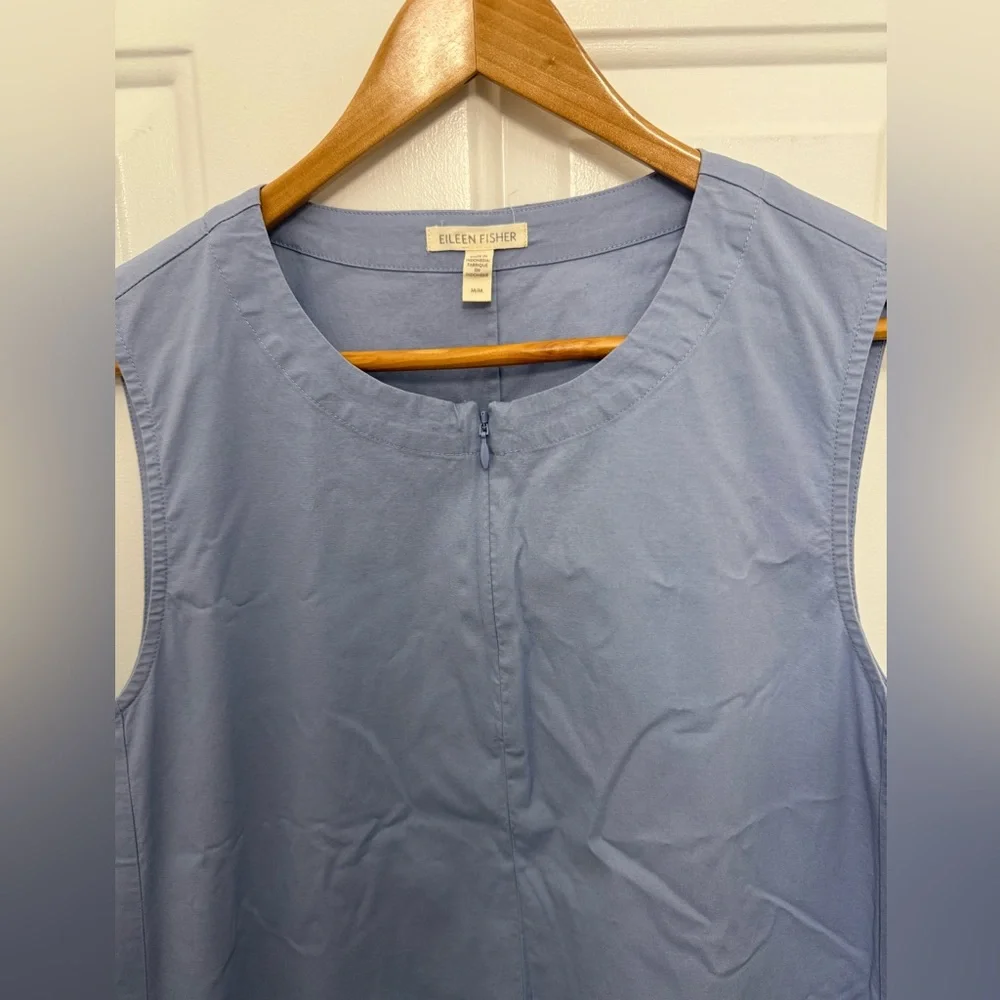 Eileen Fisher Sleeveless Organic Cotton Poplin Dress Quarter Zip Light Blue Sz M - Picture 3 of 10